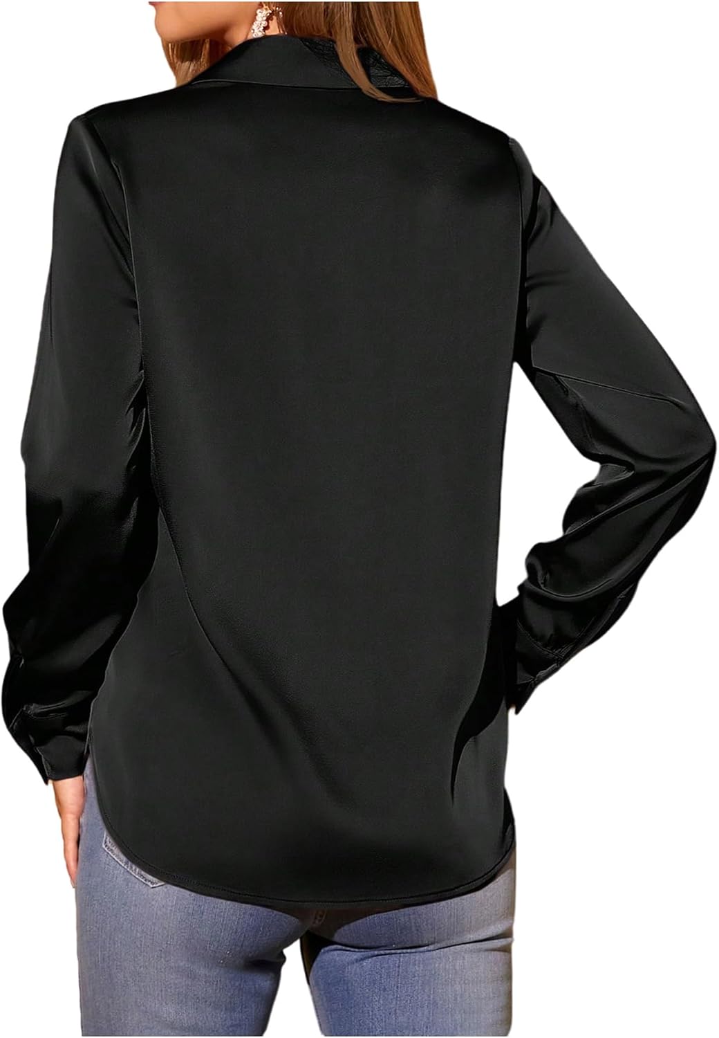 SweatyRocks Women's Button Down Shirts Collar V Neck Long Sleeve Work Business Blouse Top Dressy Casual Shirt - Image 2