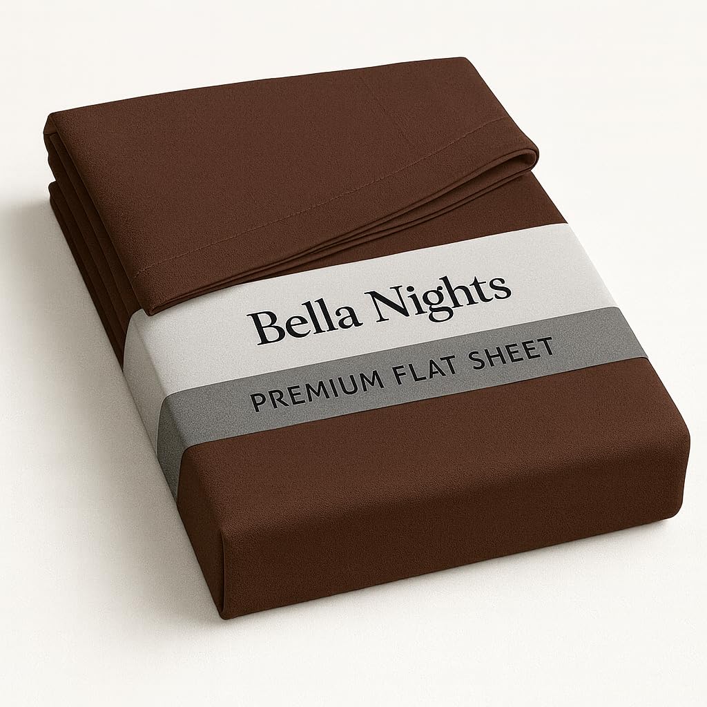 Bella Nights Flat Sheet Polycotton Blend – Soft & Durable Easy Care Bed Sheet Plain Dyed Bed Linen – Lightweight Bedding – Hotel Quality Bed Sheet (Chocolate, Single)