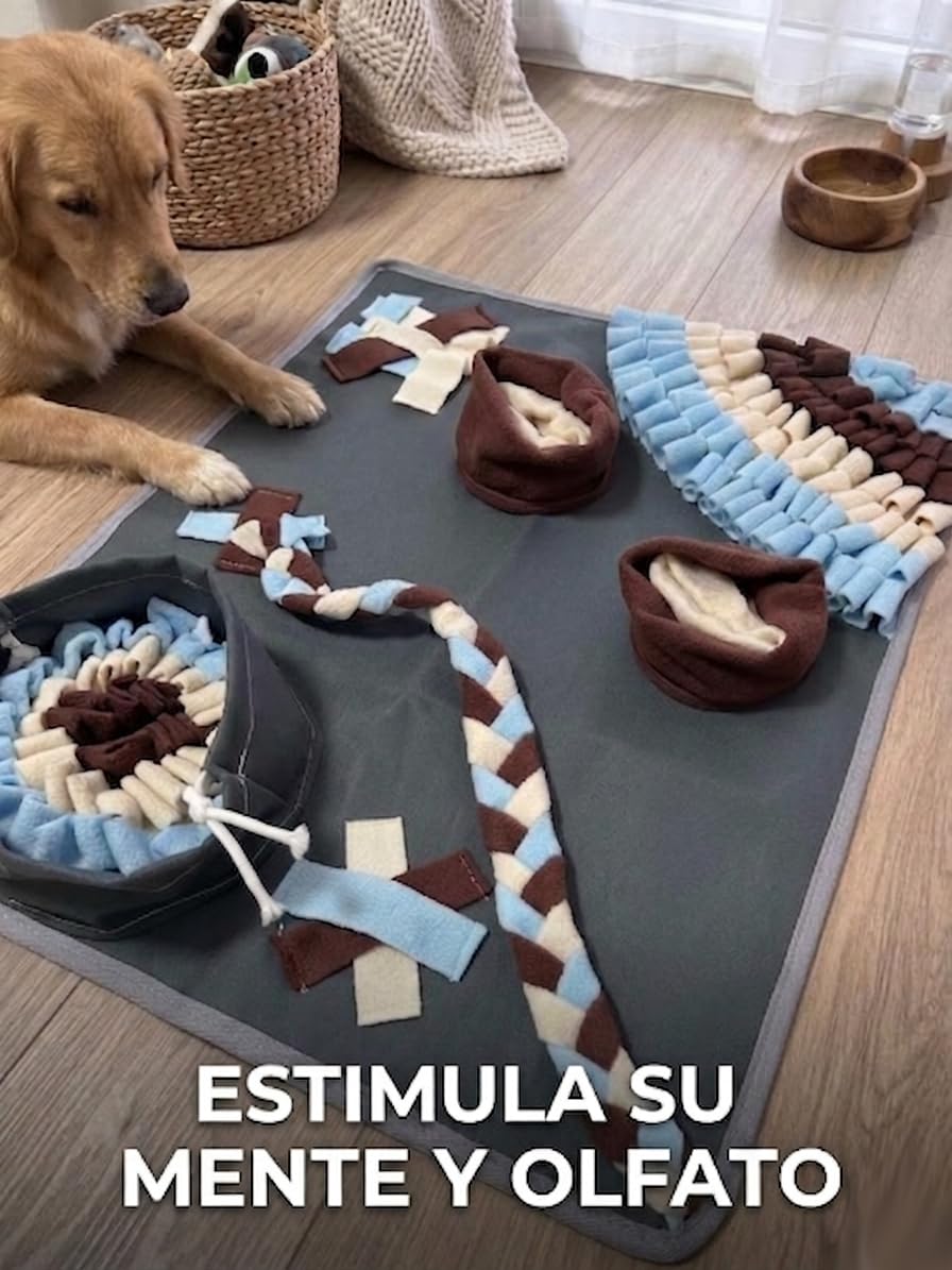 Alfombra Olfativa para Perros - Snuffle Mat Interactivo para Entrenamiento Mental y Olfato, Rompecabezas Dispensador de Premios y Comida Lenta, Base Oxford Lavable con Ventosa Antideslizante
