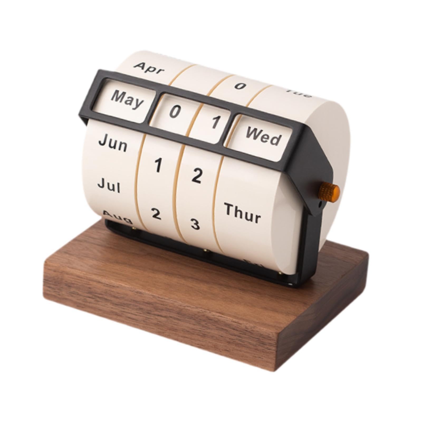 MERIGLARE Drehbarer Tischkalender, Holz Rollkalender, Kreativer Tischkalender für Café, Schule, Geburtstagsgeschenk, Dunkelbraun