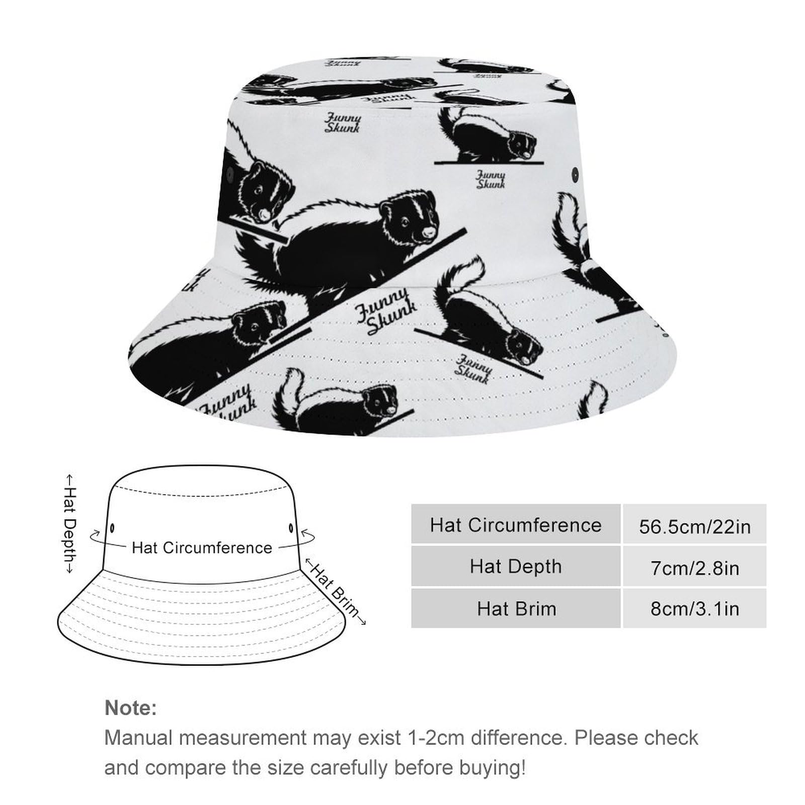 Funny Skunk Fashion Printing Bucket Hat Unisex Summer Sun Fisherman Cap Outdoor Headwear