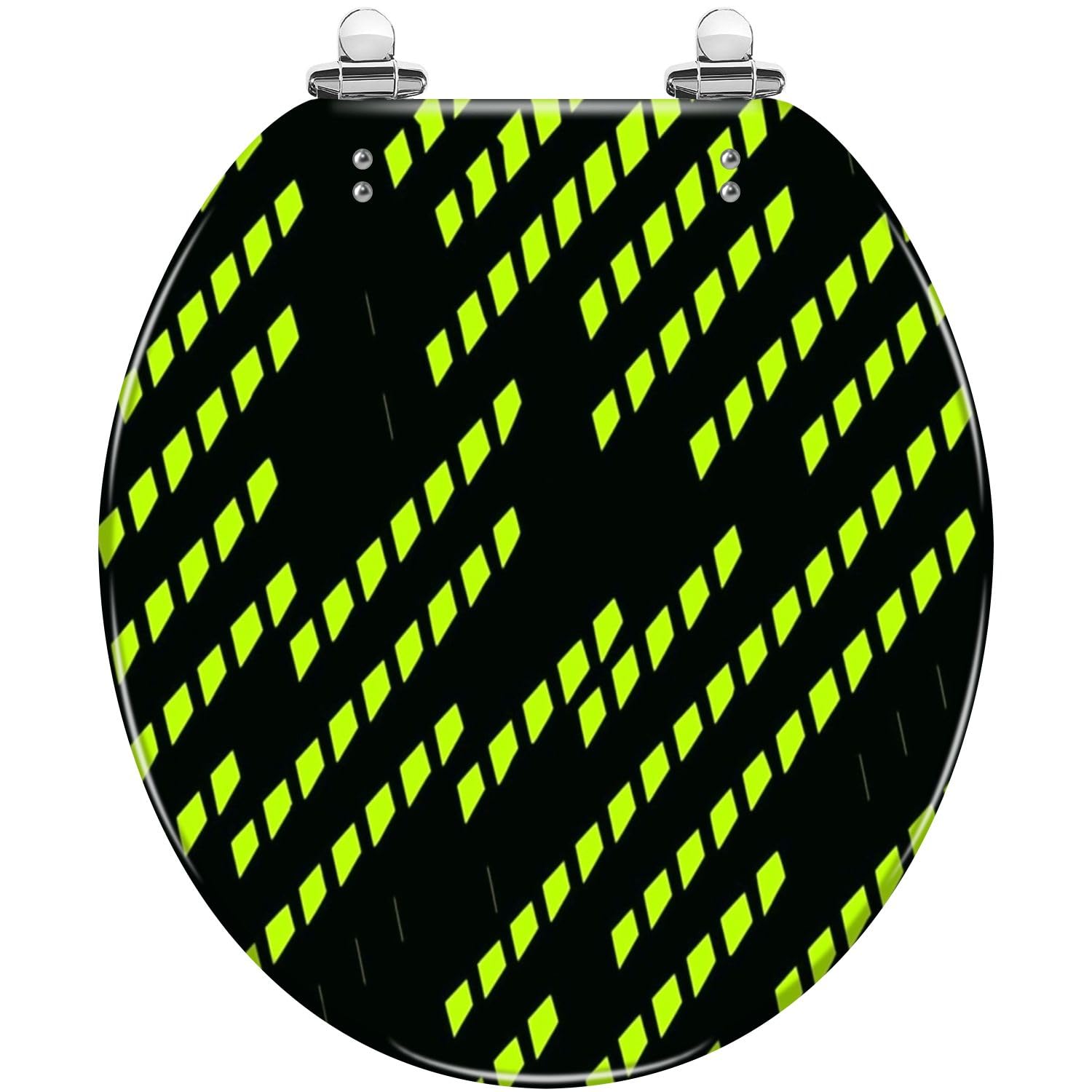 Gutuyehkea Multi3 Vibrant Neon Stripes Elongated Toilet Seat Pink Purple Resin Slow Close Lid Quick-Release Hinges Easy Clean(,16.5X14.5)