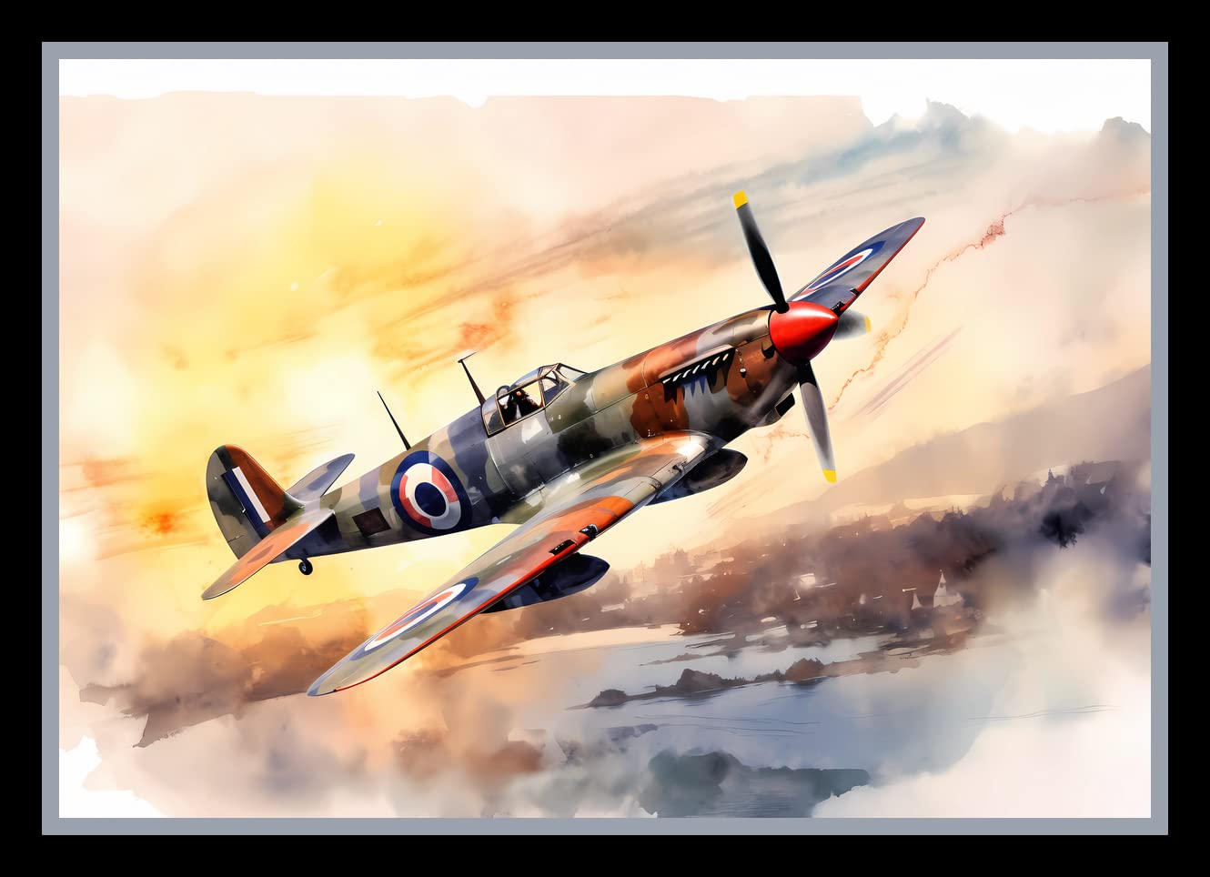 SIGNED BY THE STARS Spitfire sunset print art watercolour (A4 PRINT 29.7CM X 21CM)