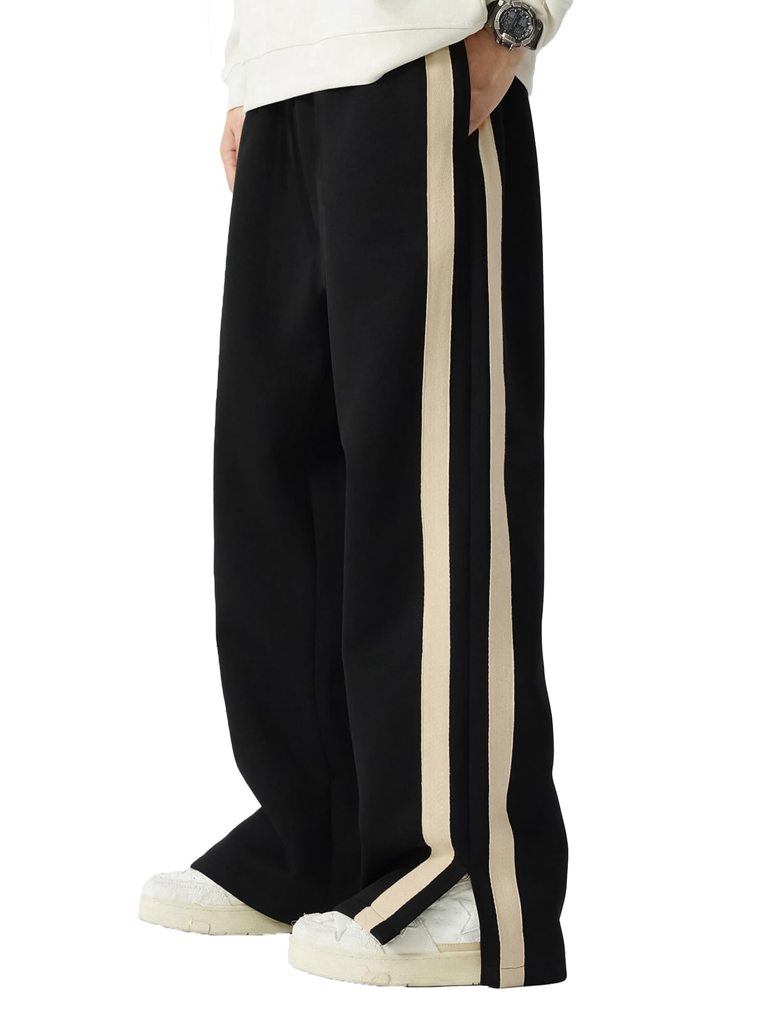maniac Mens Colorblock Side Tap Black and Beige Color Baggy Fit Pant-picture-37