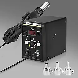 Estação de Retrabalho 858D, Kit de Pistola de Dessoldagem de Ar Quente (100 a 500 °F) com Display Digital SMD Estação Antiestática para BGA IC, Temperatura e Velocidade de Ar Ajustável, com 3 Bicos de Ar
