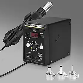 Estação de Retrabalho 858D, Kit de Pistola de Dessoldagem de Ar Quente (100 a 500 °F) com Display Digital SMD Estação Antiestática para BGA IC, Temperatura e Velocidade de Ar Ajustável, com 3 Bicos de Ar