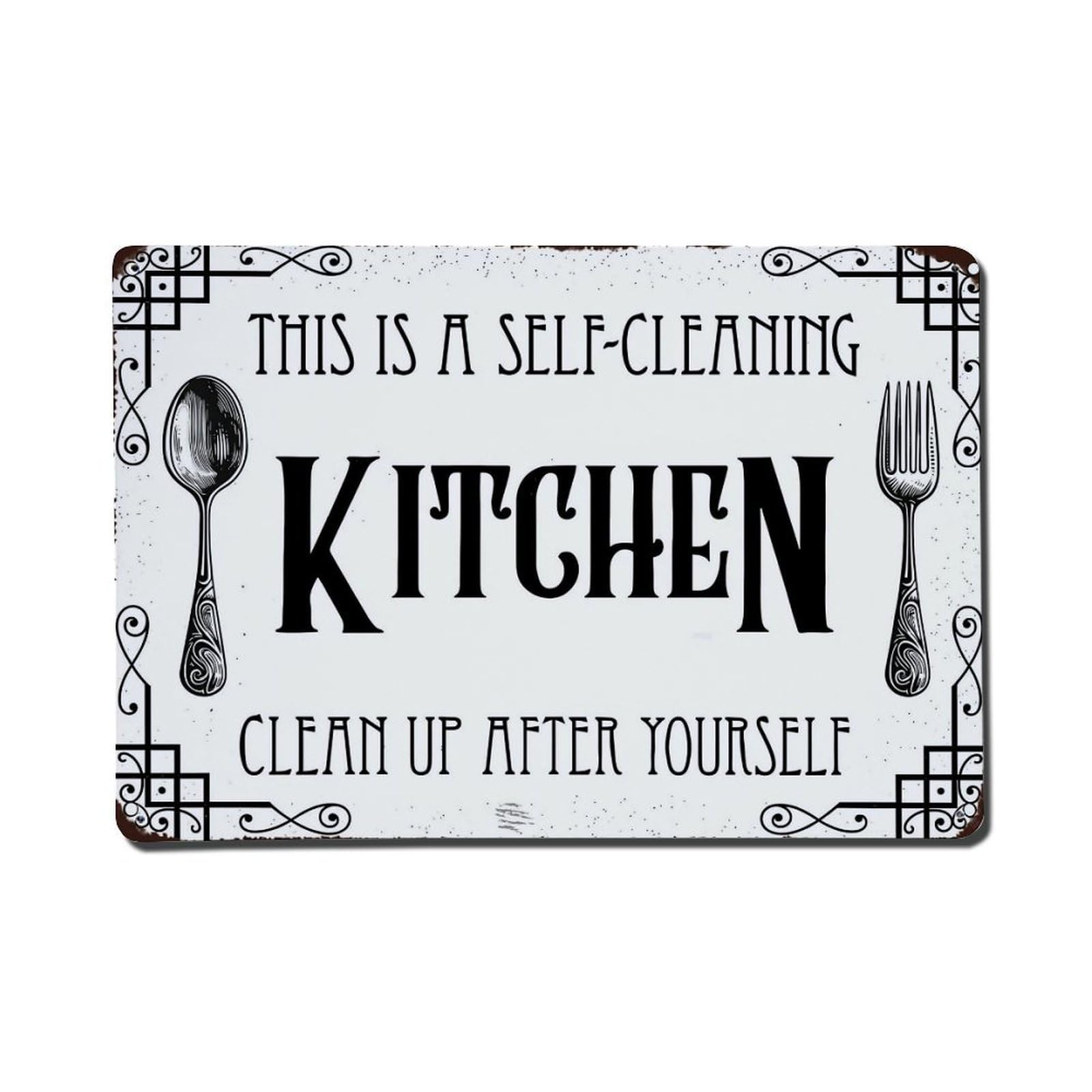Jdfenggu Vintage Self Cleaning Kitchen Sign Retro Metal Tin Sign, Metal Poster For Bar, Home, Man Cave, Kitchen, Laundry Room Art Decor 8X12 Inch
