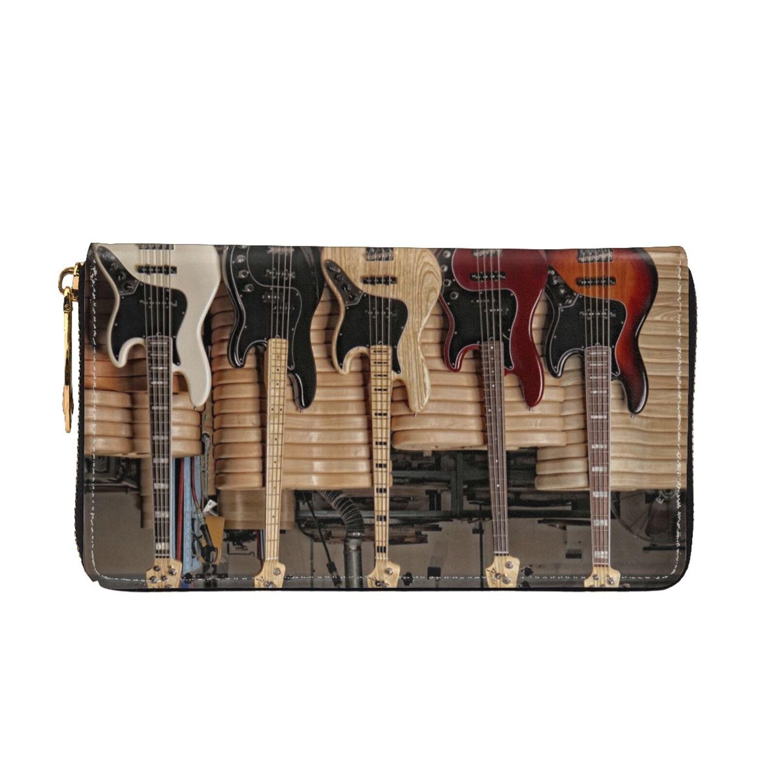 Gitara basowa muzyka instrumenty muzyczne drukowane skórzany portfel długi sprzęgło przenośny portfel podróżny, Czarny, Jeden rozmiar