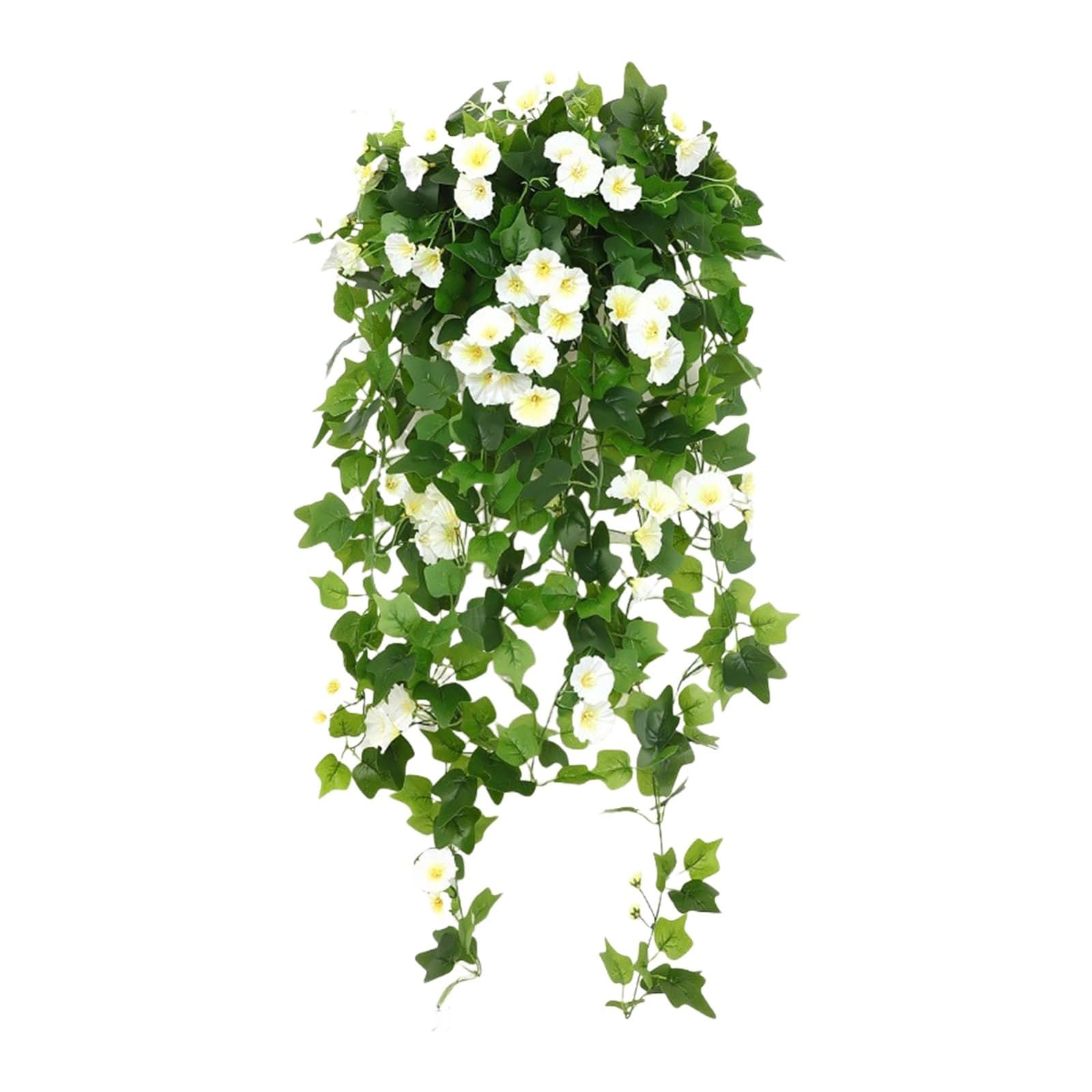 Artificial Flowers Outdoor, Faux Hanging Morning Glory Plants- UV-Resistant Plastic Wisteria Flowers for Summer Garden Baskets, Wall & Fence Decoration, Wedding, Home, Porch & Window (white)