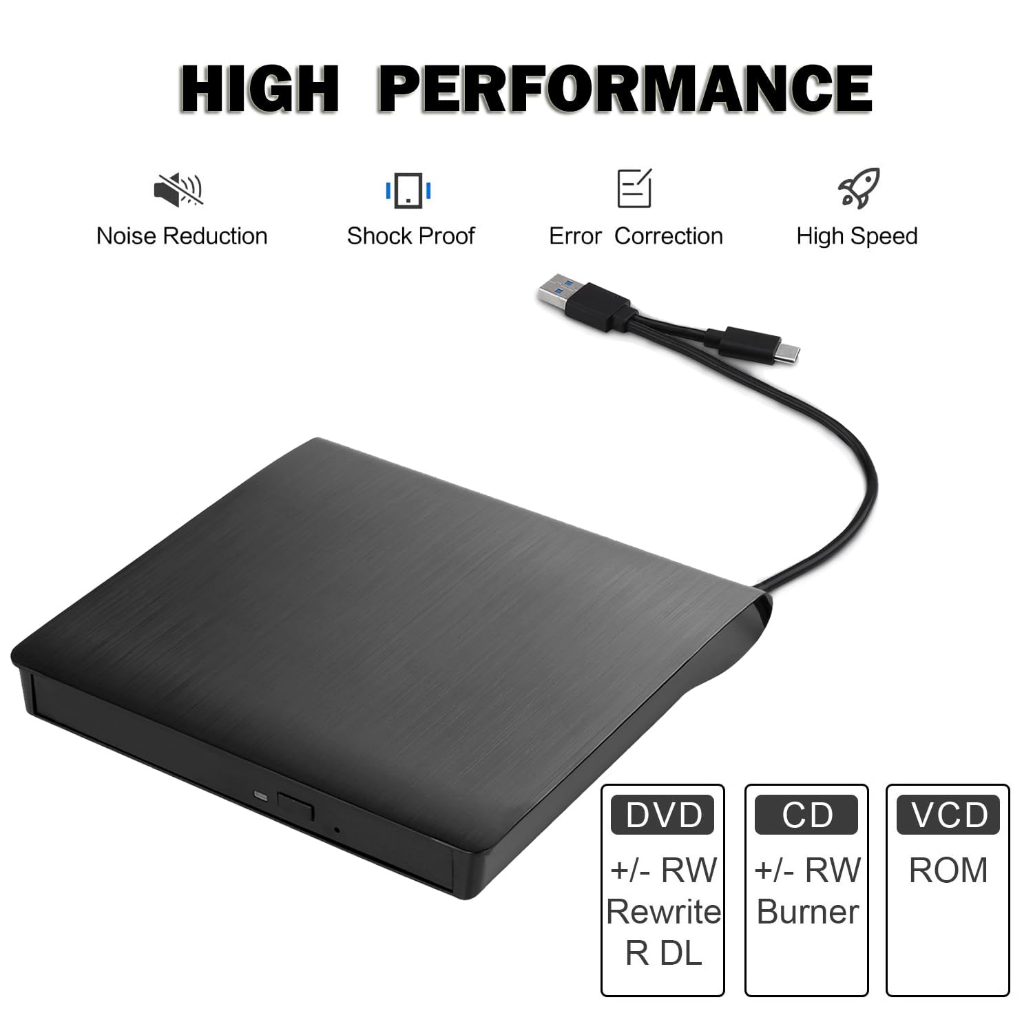 intendvision External CD DVD Drive USB 3.0 Type-C Portable