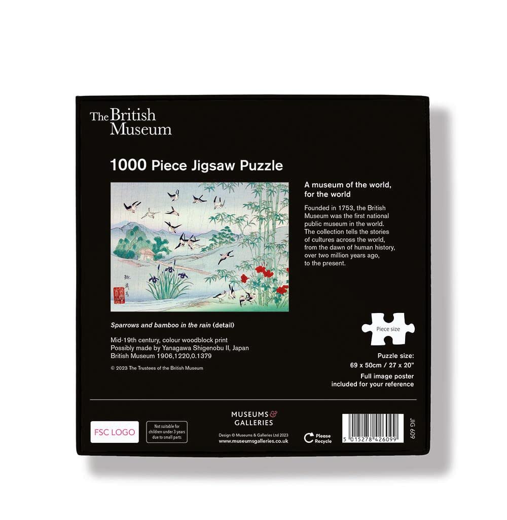 The British Museum Sparrows and Bamboo in the Rain 1000 Piece Jigsaw Puzzle, Multicolor, Puzzle size - 69 x 50cm / 27 x 20” - Image 4
