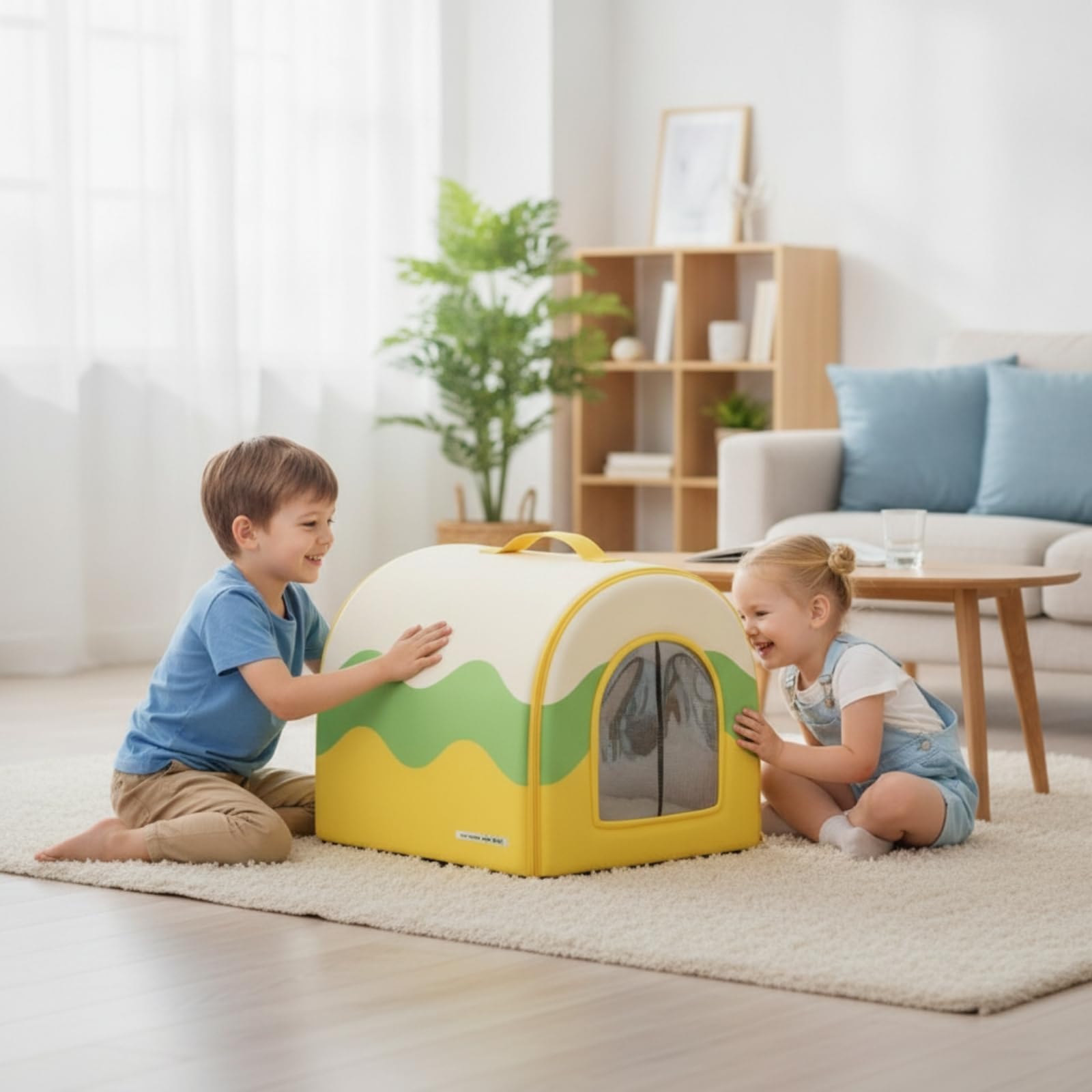 Niche D'intérieur Confortable Niche Souple Confortable Maison avec Poignée pour Petits Chiens, Nouveaux Animaux Compagnie, Chambre, Marron Crème, M