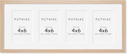8x20 Oak Wood Picture Frame - 8x20 Photo Frame with Mat Display 4Pcs 4x6 Photos, 4x6 Picture Frame Wood, Natural Solid Wooden Picture Frames for Wall Art Photo and Prints(1 Pack, Beige)