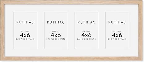 8x20 Oak Wood Picture Frame - 8x20 Photo Frame with Mat Display 4Pcs 4x6 Photos, 4x6 Picture Frame Wood, Natural Solid Wooden Picture Frames for Wall Art Photo and Prints(1 Pack, Beige)