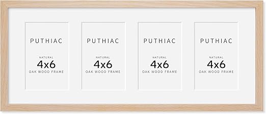 8x20 Oak Wood Picture Frame - 8x20 Photo Frame with Mat Display 4Pcs 4x6 Photos, 4x6 Picture Frame Wood, Natural Solid Wooden Picture Frames for Wall Art Photo and Prints(1 Pack, Beige)