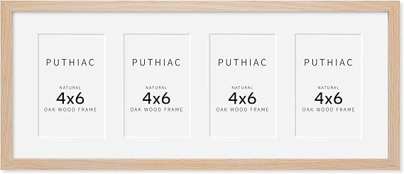 8x20 Oak Wood Picture Frame - 8x20 Photo Frame with Mat Display 4Pcs 4x6 Photos, 4x6 Picture Frame Wood, Natural Solid Wooden Picture Frames for Wall Art Photo and Prints(1 Pack, Beige)