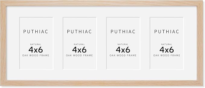 8x20 Oak Wood Picture Frame - 8x20 Photo Frame with Mat Display 4Pcs 4x6 Photos, 4x6 Picture Frame Wood, Natural Solid Wooden Picture Frames for Wall Art Photo and Prints(1 Pack, Beige)