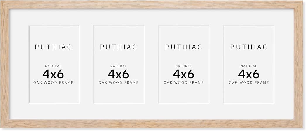 8x20 Oak Wood Picture Frame - 8x20 Photo Frame with Mat Display 4Pcs 4x6 Photos, 4x6 Picture Frame Wood, Natural Solid Wooden Picture Frames for Wall Art Photo and Prints(1 Pack, Beige)