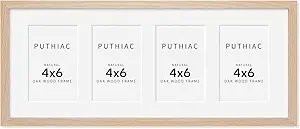 8x20 Oak Wood Picture Frame - 8x20 Photo Frame with Mat Display 4Pcs 4x6 Photos, 4x6 Picture Frame Wood, Natural Solid Wooden Picture Frames for Wall Art Photo and Prints(1 Pack, Beige)
