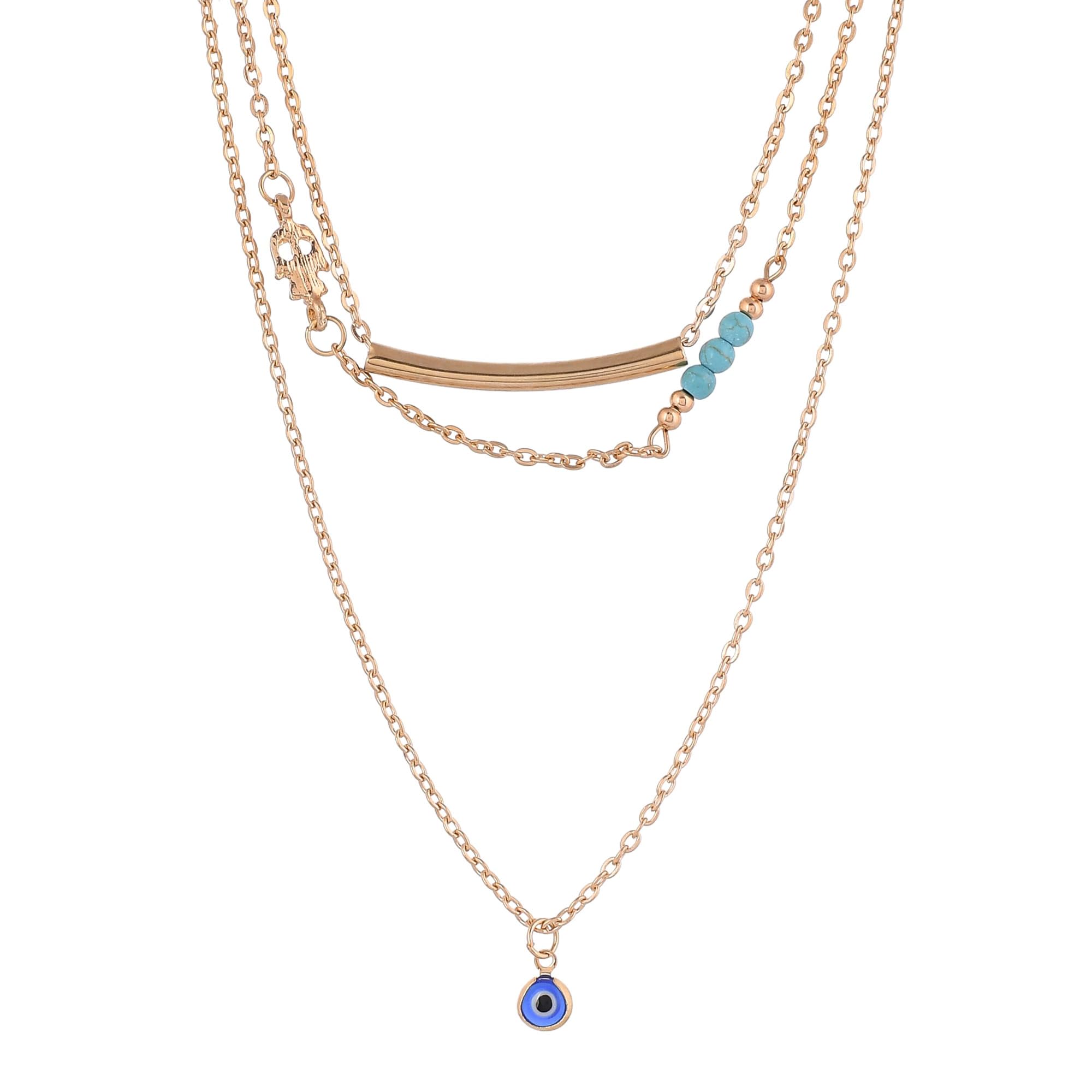 VOYLLA Evil Eye Blue Charms And Gold Plated Multi-Layered Necklace (B0CR1DLCFK) Amazon Price History, Amazon Price Tracker
