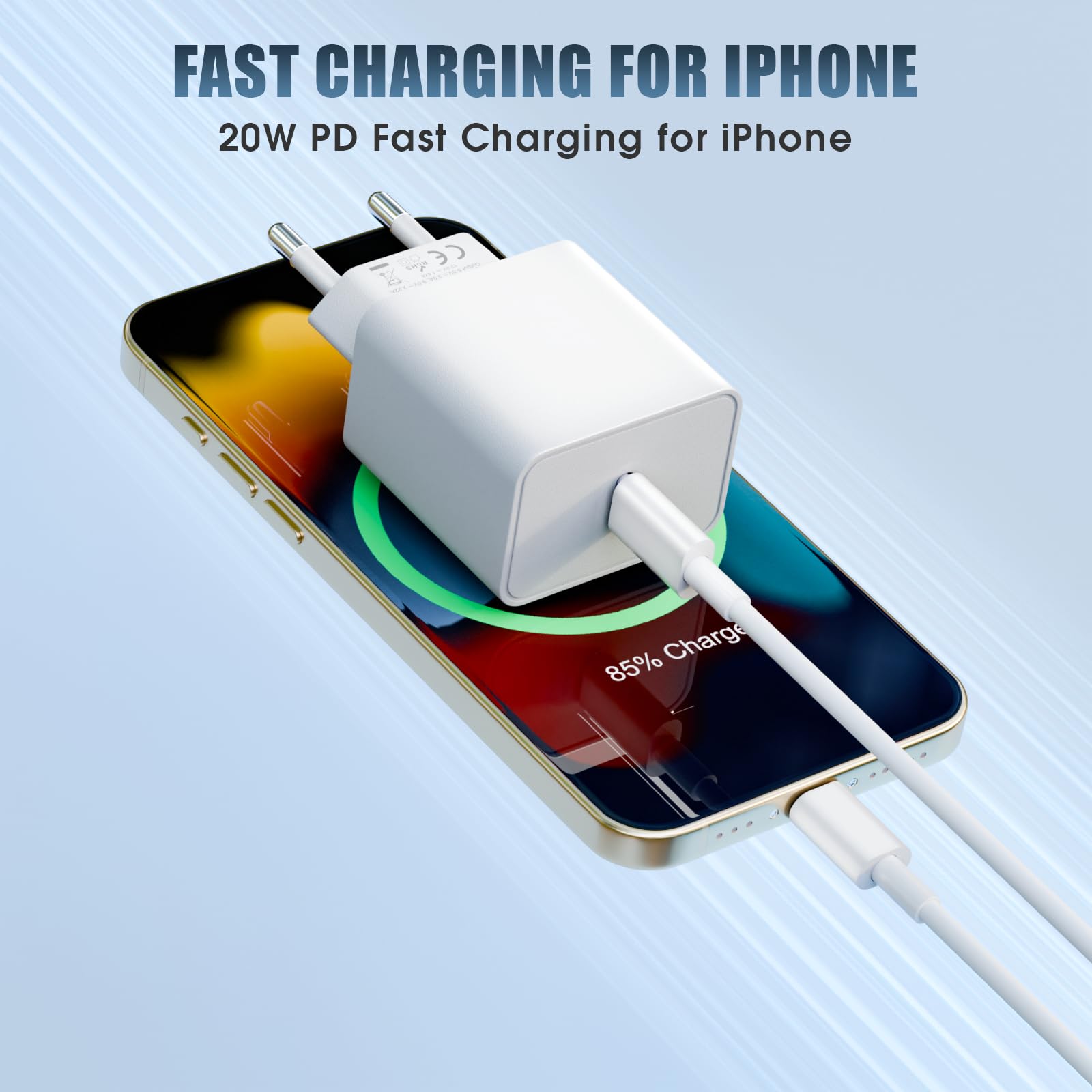 Caricatore for iPhone,2 Pezzi Caricabatterie rapido da 20 W con 2 pezzi 1M Cavo iPhone ad alta velocità,Adatto per iPhone14/13/12/11 pro/pro max/se/x/xr/8/7/6 p