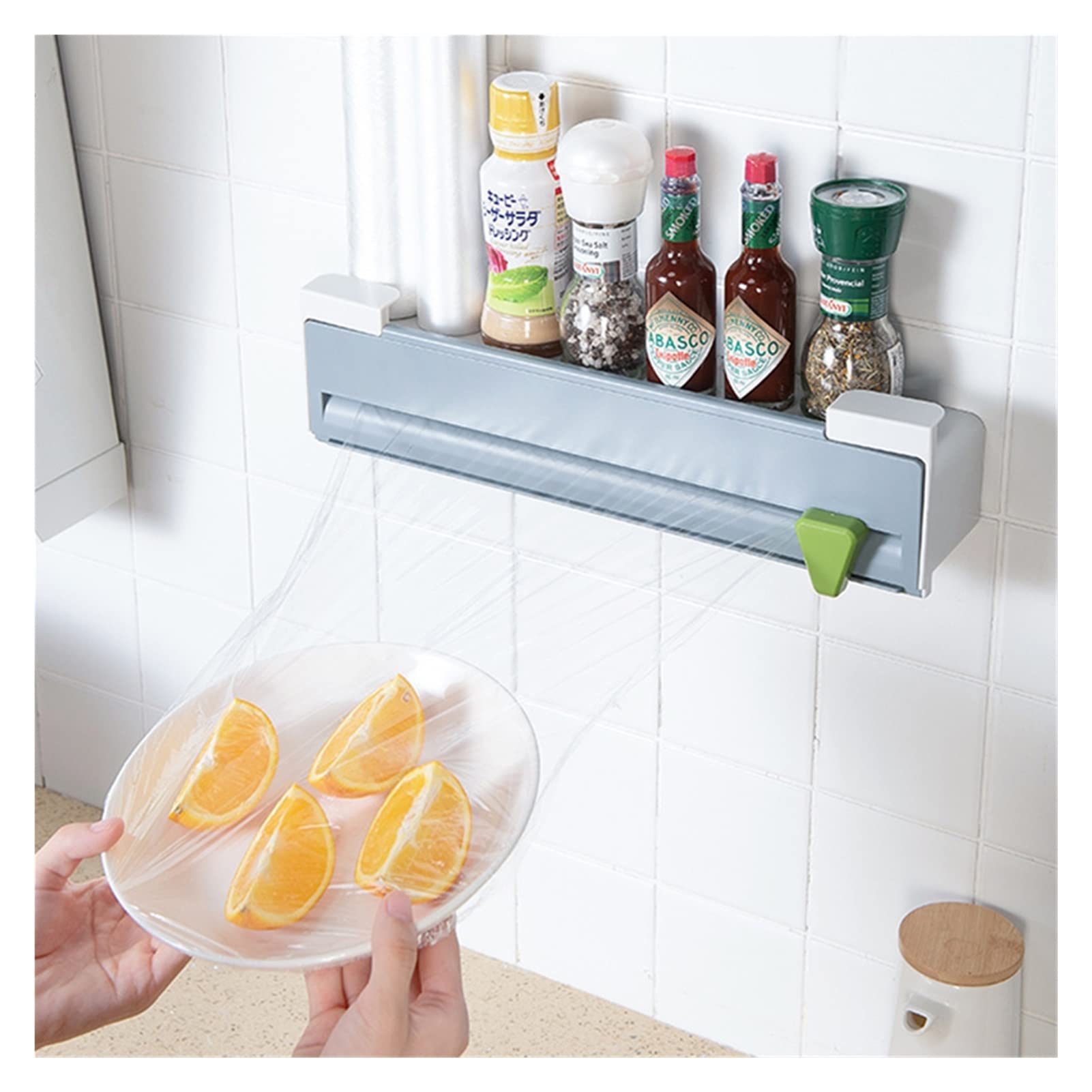 KLKVTGWGZK Wall-Mounted Plastic Wrap Cutter Kitchen Multifunctional Paper Towel Rack Sliding Knife Type Tin Foil Partition Box Storage Rack Wall-Mounted Kitchen Rack