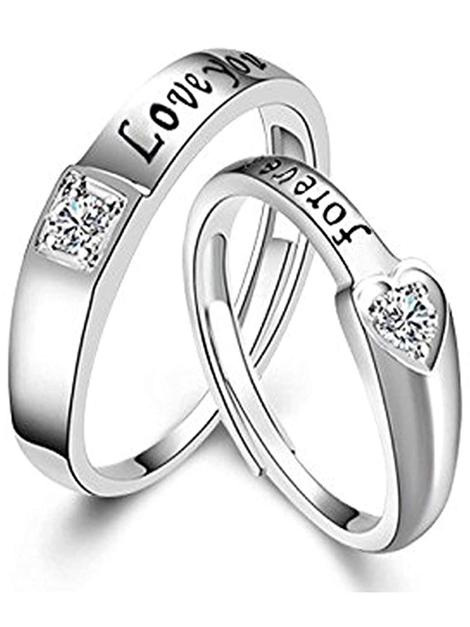 Bohey by KARATCART Designer Silver-Tone Love You Forever Couple Ring Set for Men & Women-picture-30