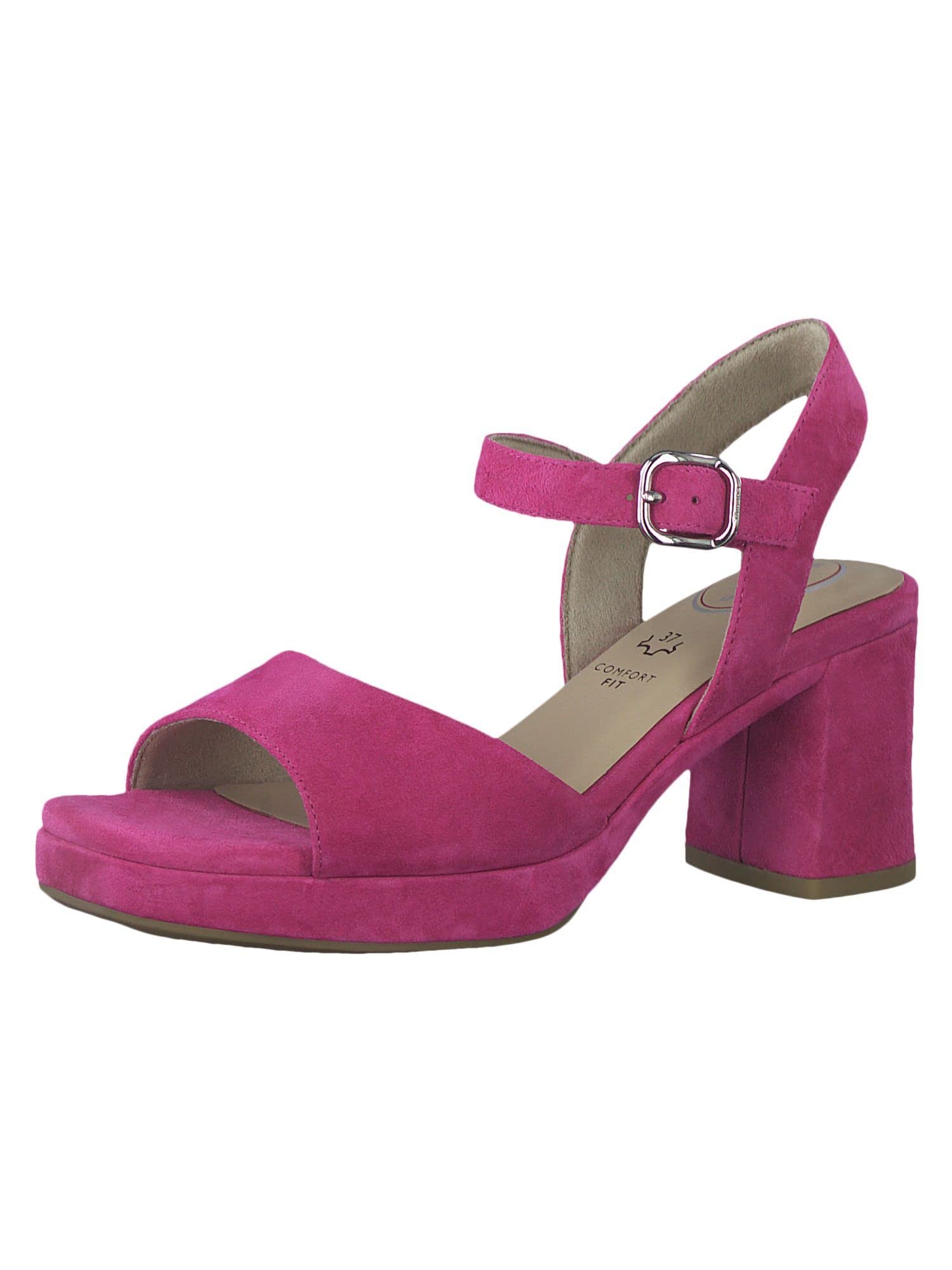 Tamaris Comfort Damen Sandalen mit Absatz aus Leder mit verstellbarem Riemen, Fuchsia (Rosa), 40 EU