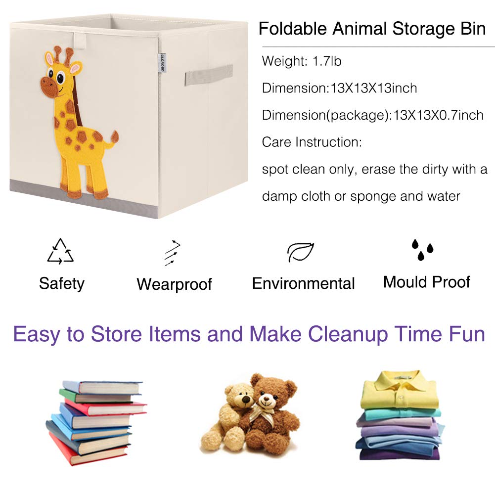 Contenedores plegables de almacenamiento de animales de tela, caja/cofre/organizador para niños, guardería, 13 pulgadas (jirafa elegante) 3