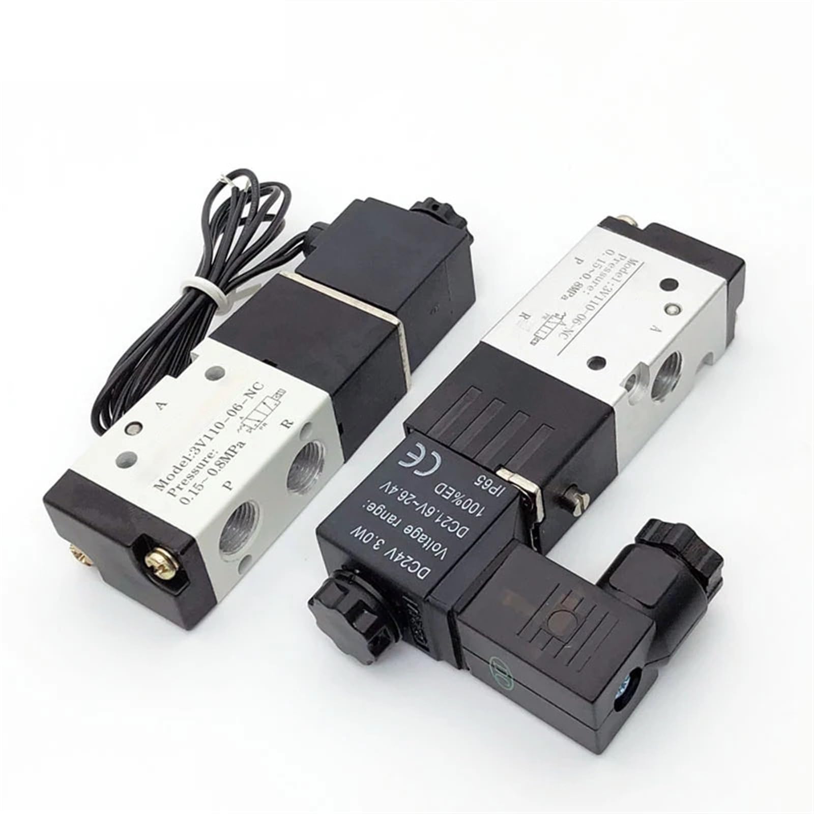 3V110-06 Válvula solenoide de 12 V y 1/8", válvula de Control de Aire neumática de 3 vías, válvula magnética de Gas eléctrica, Cuerpo de Aluminio(Wire W 12mm Fitting,DC12V)