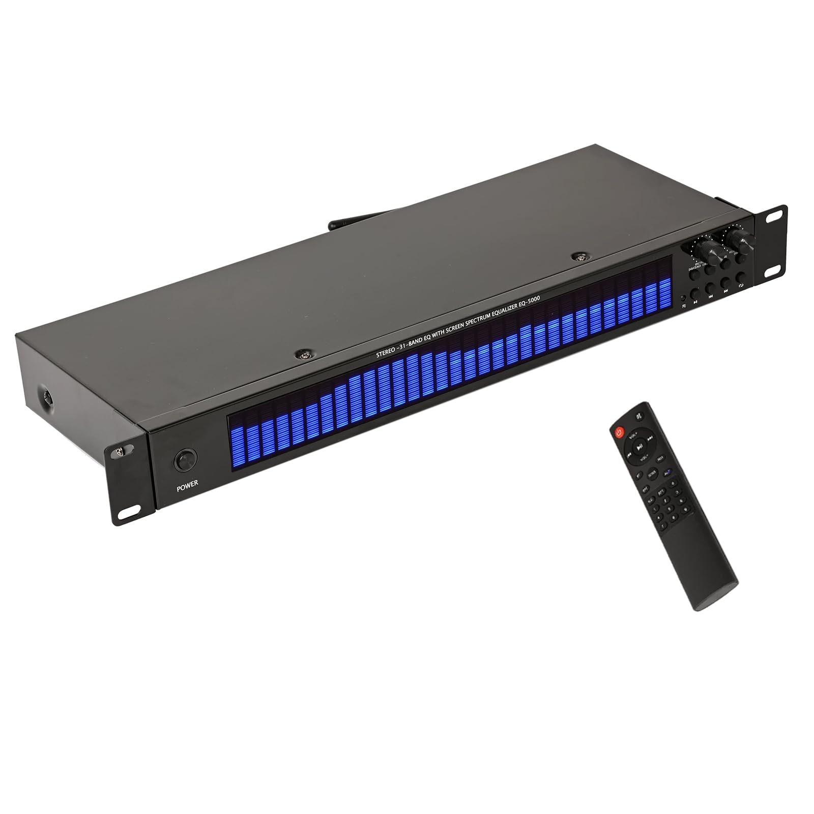 Equalizzatore Digitale A 31 Bande, Equalizzatore Grafico Stereo Professionale, con 5 Preset, 12 modalità Ritmiche, Telecomando, Riproduzione Bluetooth 6.0/USB, Ingressi Blue