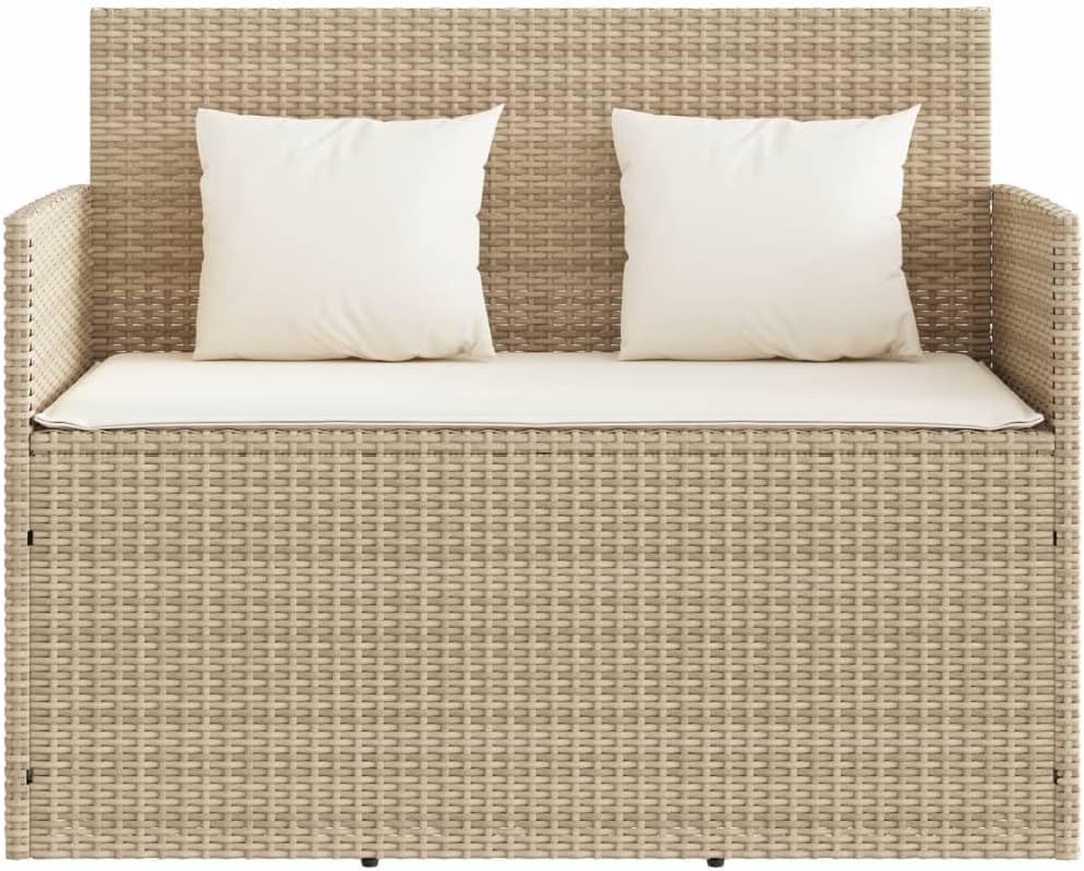 Patio Benches Patio Bench with Cushions Beige Poly Rattan,Versatile Garden Bench with Storage and Cushions for Outdoor Comfort and Organization Outdoor Furniture & Accessories