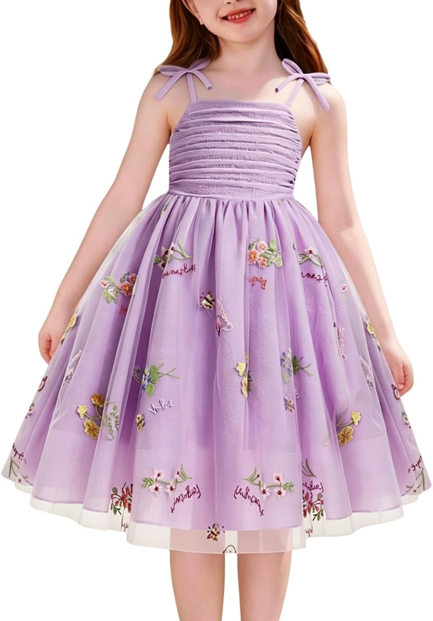 Flower Girl Dress for Wedding Birthday Spaghetti Strap Tulle Dress Formal Pageant Party Princess Dresses Size 5-14Y