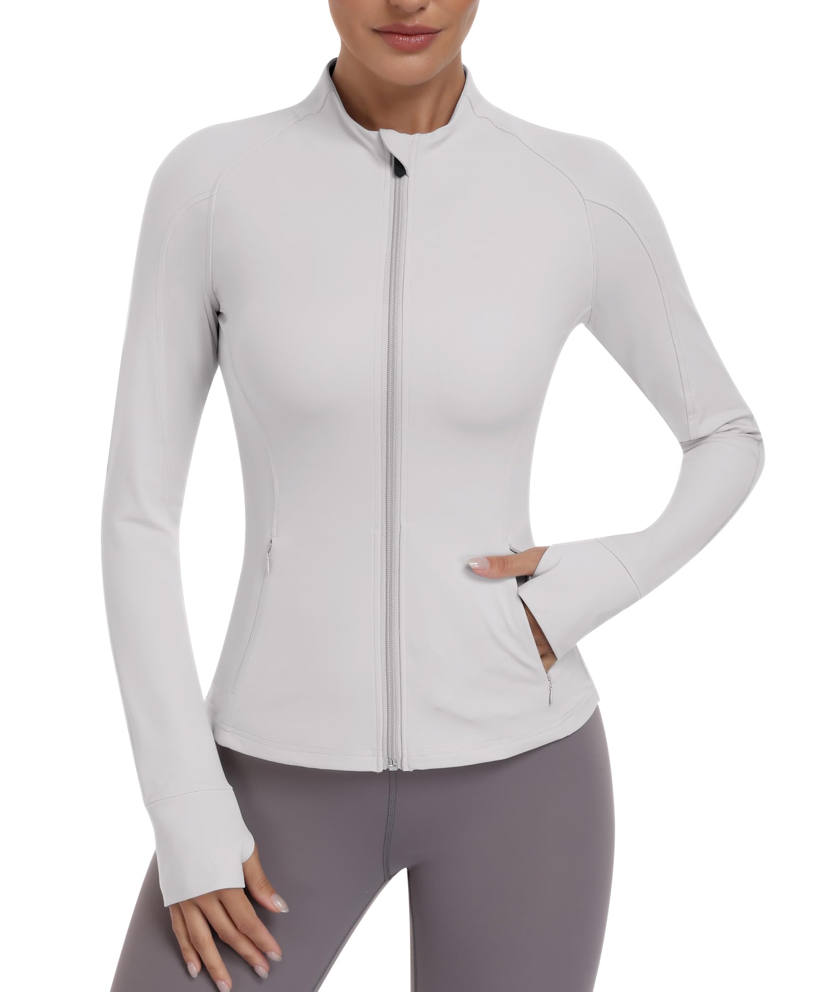 JoyGirl Veste de sport pour femme - Fermeture éclair - Poches - Gym - Haut de yoga - Fitness - Veste de survêtement légère avec trou pour les pouces