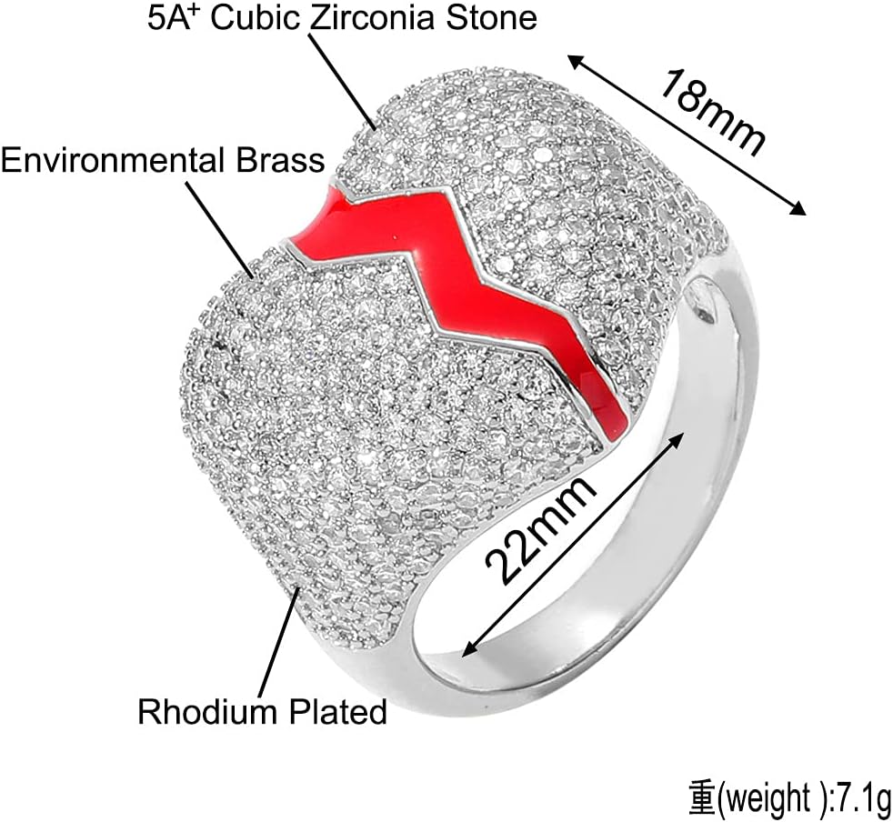 Jewelry Heart Broken Ring Iced Out Simulated Diamond 18K Gold Plated Cluster Bling CZ Surround Wedding Bend Rapper Ring Luxury Gift for Men Women Hip Hop