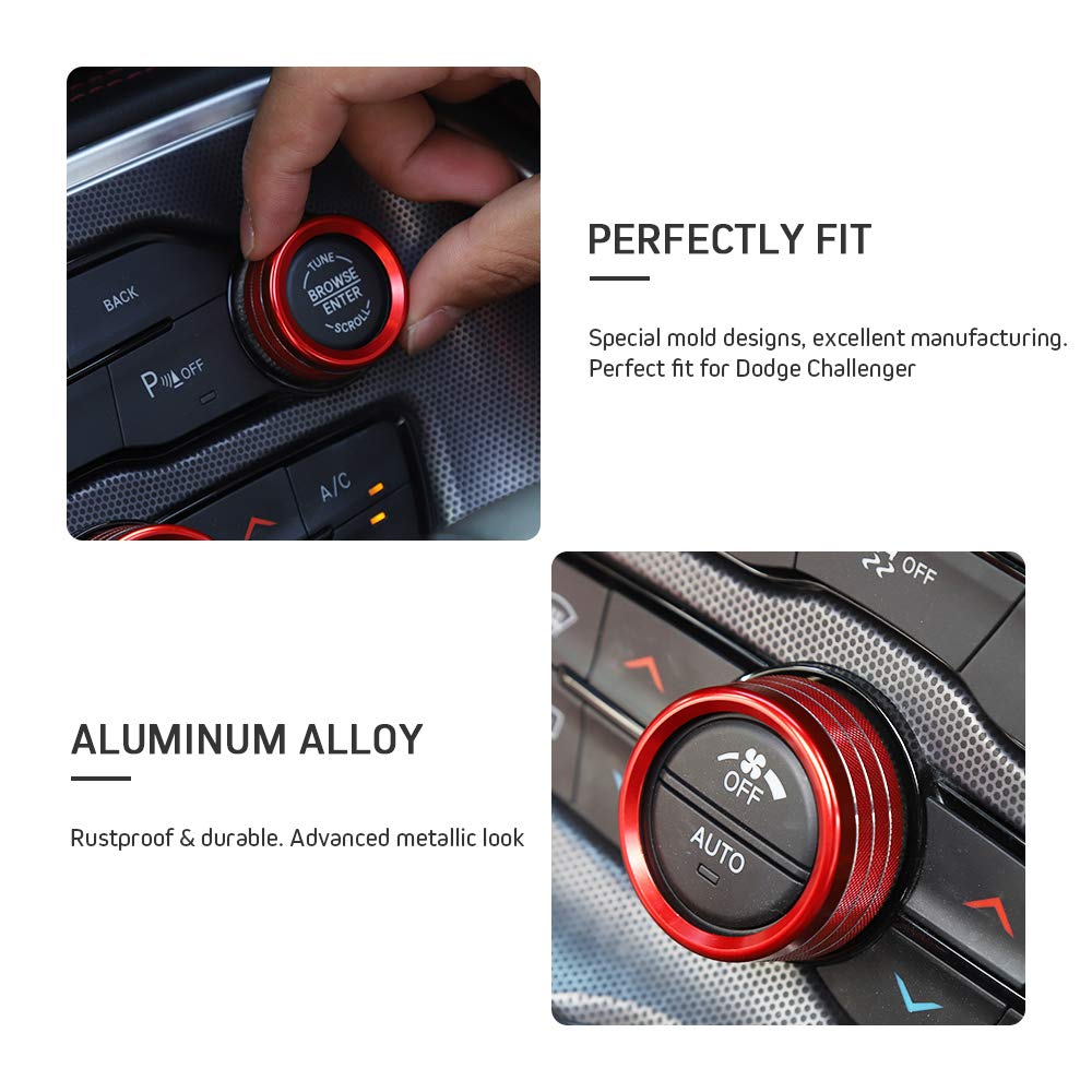 Red AC Control Knob Covers For Dodge Challenger/Charger 2015-2022 & Ram 2012-2017 - Aluminum Alloy Trim