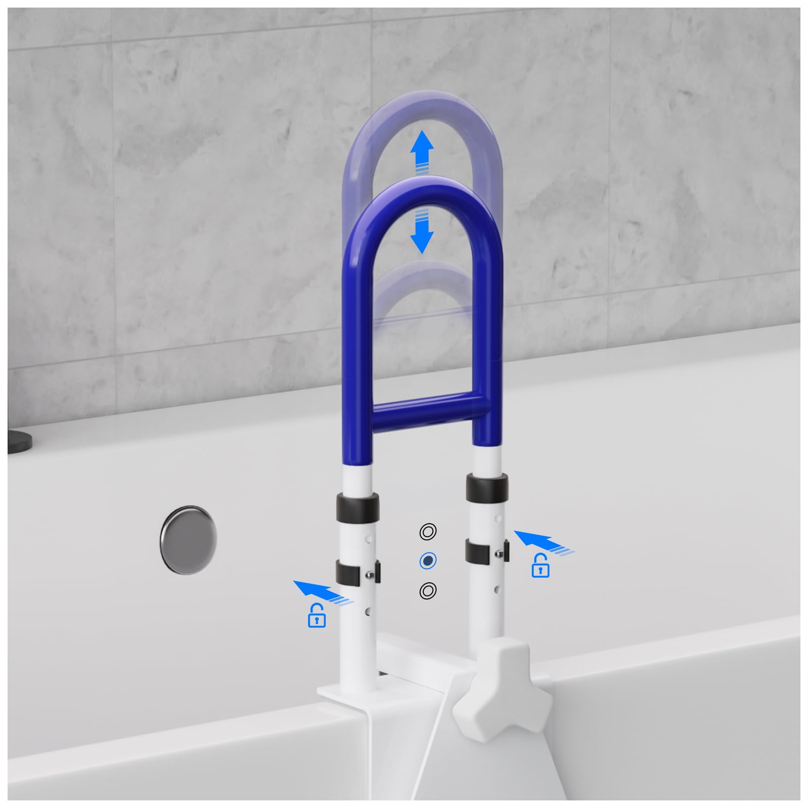 Barra de seguridad ajustable para bañera y ducha para personas mayores, ancianos y discapacitados, rieles de seguridad para baño, agarre antideslizante, soporta 300 libras