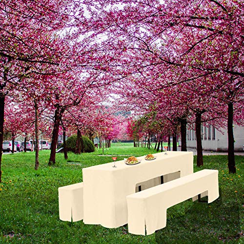 WedDecor Housse plate pour banc et table de bière, ensemble de housse en polyester pour table de 50 cm, motif tréteau L, ivoire - Image 7