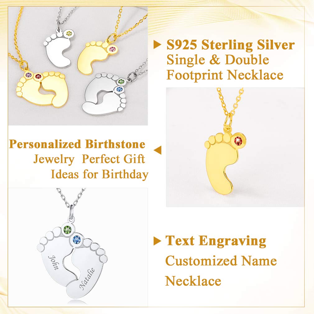 Custom4U Namenskette S925 Silber/Edelstahl Halskette Personalisierte Baby Fuß Kette Silber/18K Vergoldet Geburtsstein Baby Füße Halskette mit 1-5 Namen Geschenke für Mutter Mama Oma