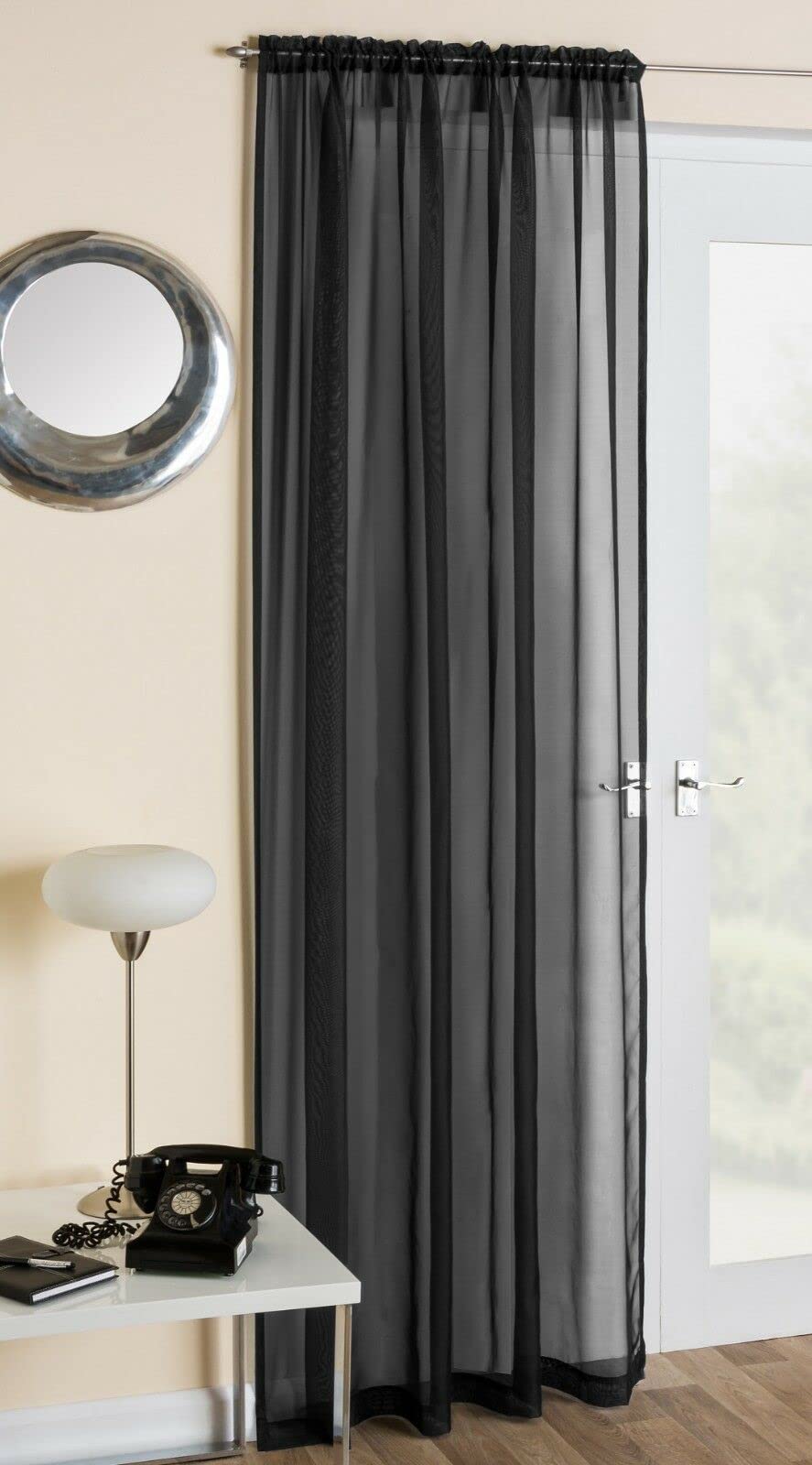 1 Single Plain Voile Curtain Panel Net Curtains Slot Top Road Pocket Header 14 Colours (Black, 90)