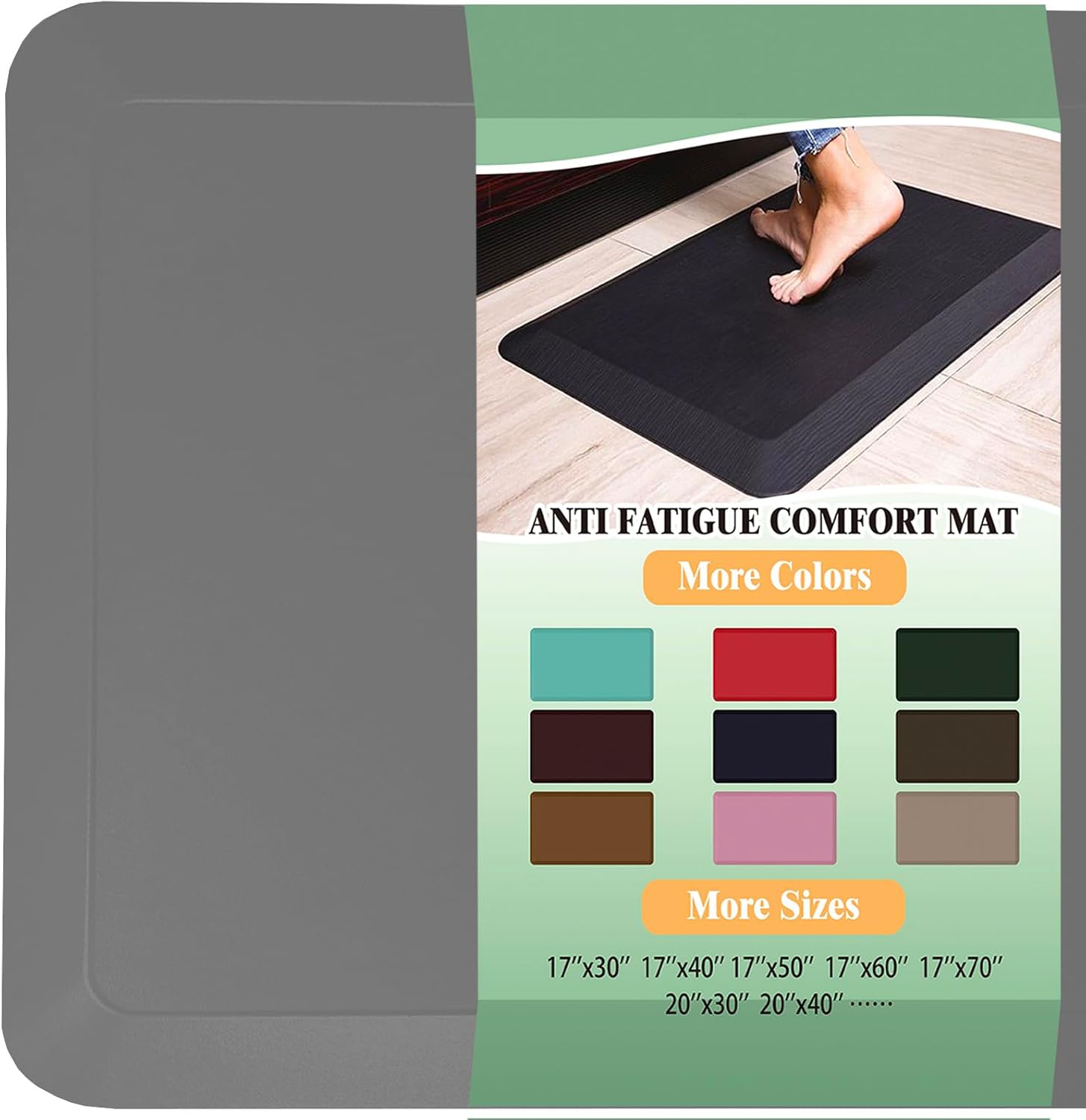 1" Extra Thick Anti Fatigue Floor Mat 40" L x 20" W,Kitchen Mat, Standing Desk Mat,140D Advanced PU Foam Ergonomic Comfort at Home, Office, Garage, Sink (Charcoal) Charcoal 40"L x 20"W x 1"Th