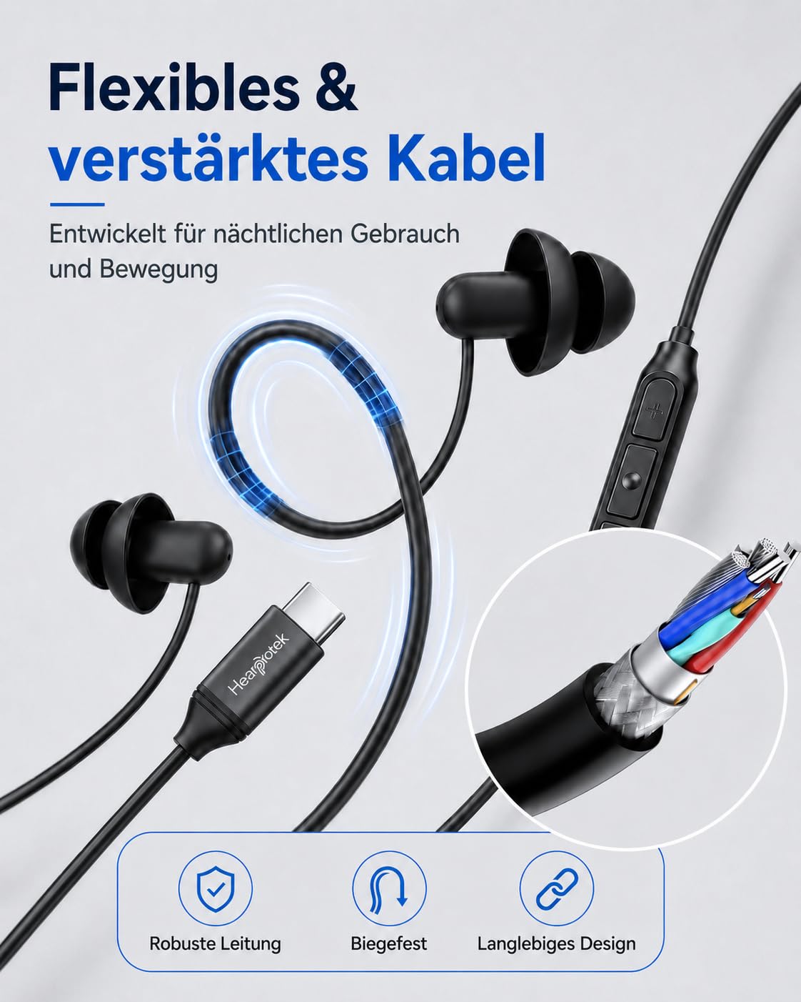 Hearprotek 2 Paar USB c-Schlaf-Ohrhörer, Kopfhörer mit Mikrofon-Silikon-Geräuschisolierung Typ c-Ohrhörer für Android-Telefone, ideal zum Schlafen, Entspannung, Schnarchen