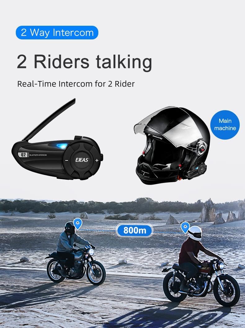 Intercomunicador de Casco Motocicleta Bluetooth 5.1, Auriculares Intercomunicador Manos Libres por Voz, Hi-Fi Sonido Estéreo,Función FM, Anti-interferencia Auriculares Moto