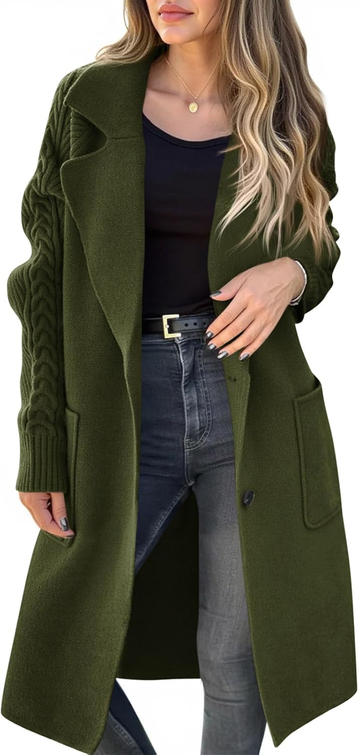 Saodimallsu Womens Long Cardigan Sweaters Chunky Knit Open Front Button Lapel Casual Fall Coatigan Jackets