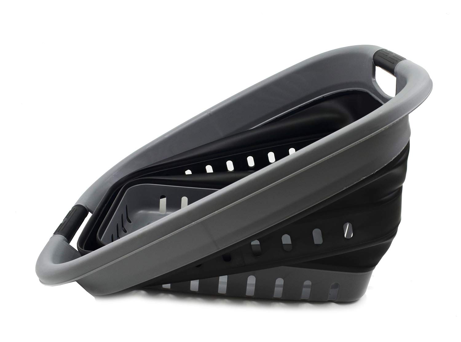 SAMMART Cesto portabiancheria pieghevole in plastica, 37 l, contenitore/organizer pieghevole – cestino salvaspazio (1, grigio/nero)