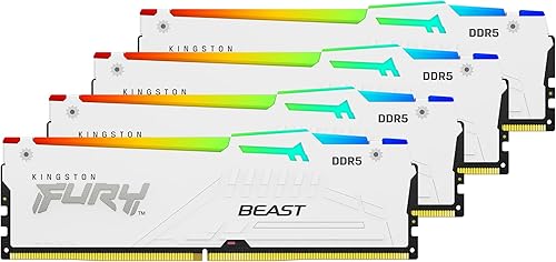 Kingston FURY Beast RGB White 128GB (4x32GB) 5600MTs CL40 DDR5 XMP DIMM Overclocking Plug N Play Intel XMP 3.0 Kit de 4 KF556C40BWAK4-128