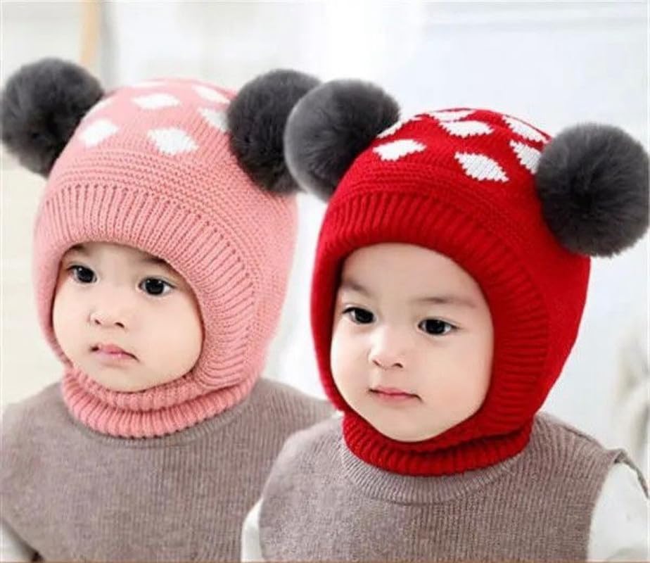 Image of Unisex Toddler Winter Hat Monkey Caps - Fleece Lined Baby Hat with Scarf Earflap Hood - Skull Caps for Kids