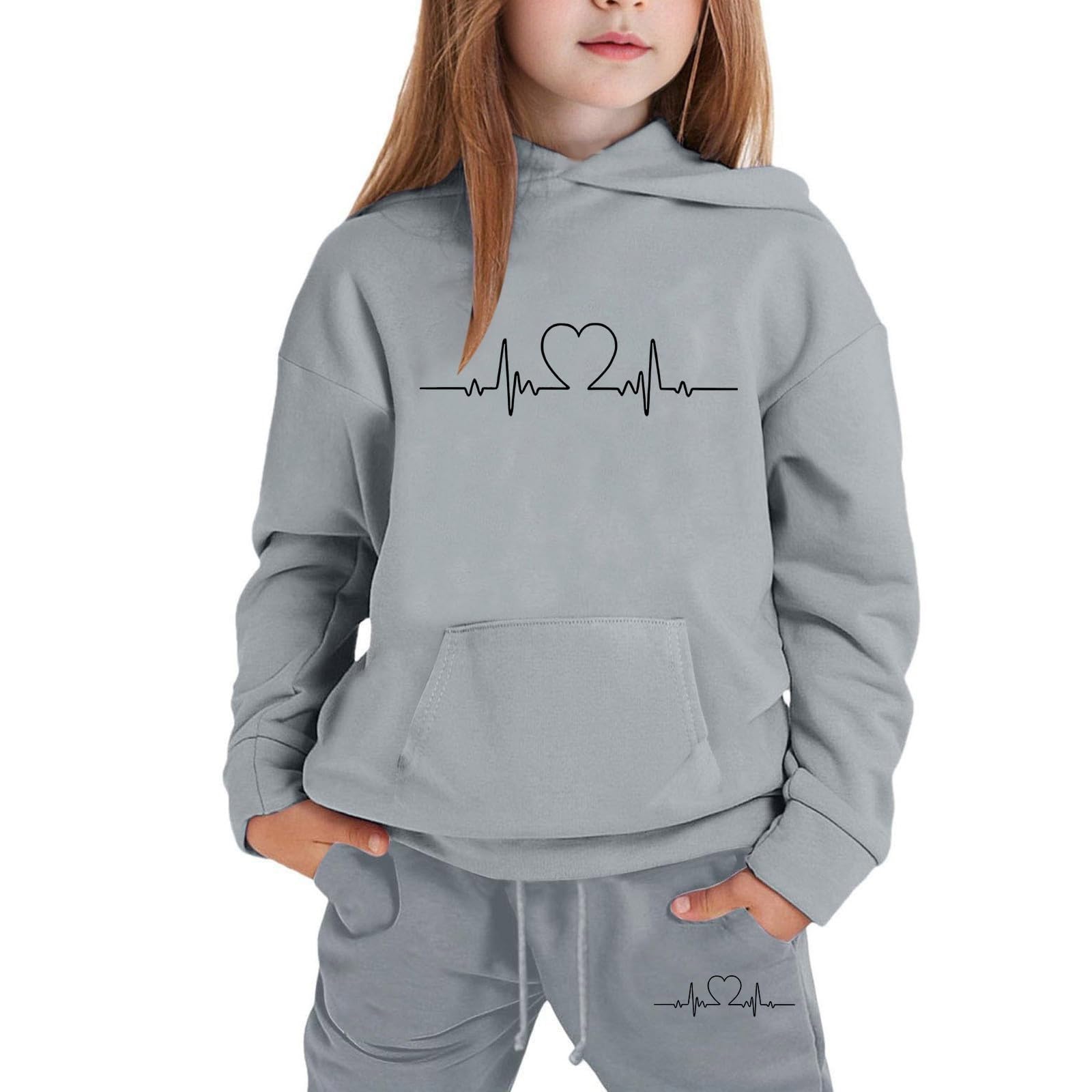 Mädchen Trainingsanzug Herz Hoodie Jogger 2-teiliges Set