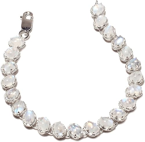Preciosa pulsera de plata esterlina con piedras preciosas reales de la luna del arco iris blanco, 7 5 pulg., Gema