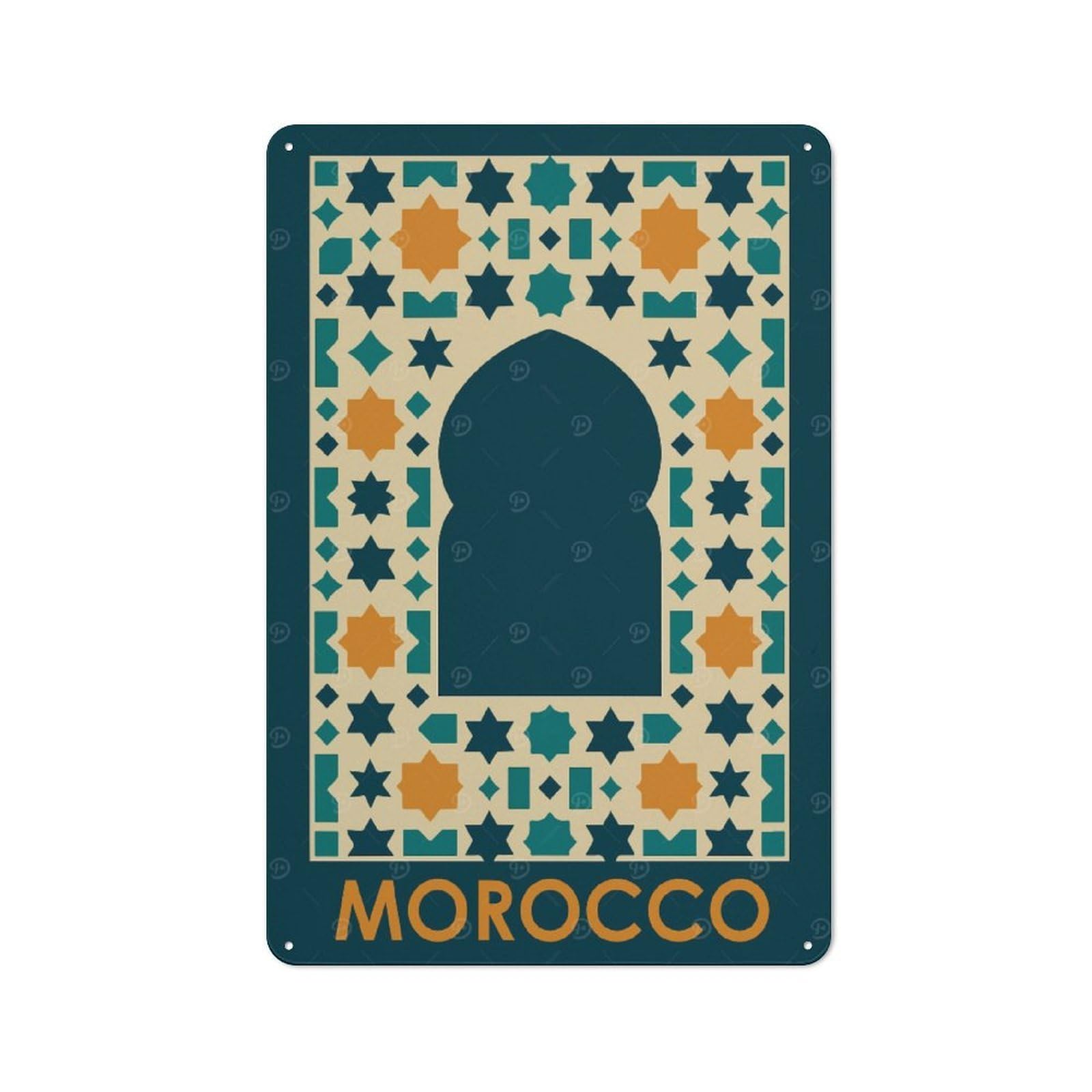 Junmoney Style-16 Metal Wall Sign 30X20cm Featuring Morocco Travel (5) For Workshop Wall, For Room Styling Across Workshops And Hobby Rooms